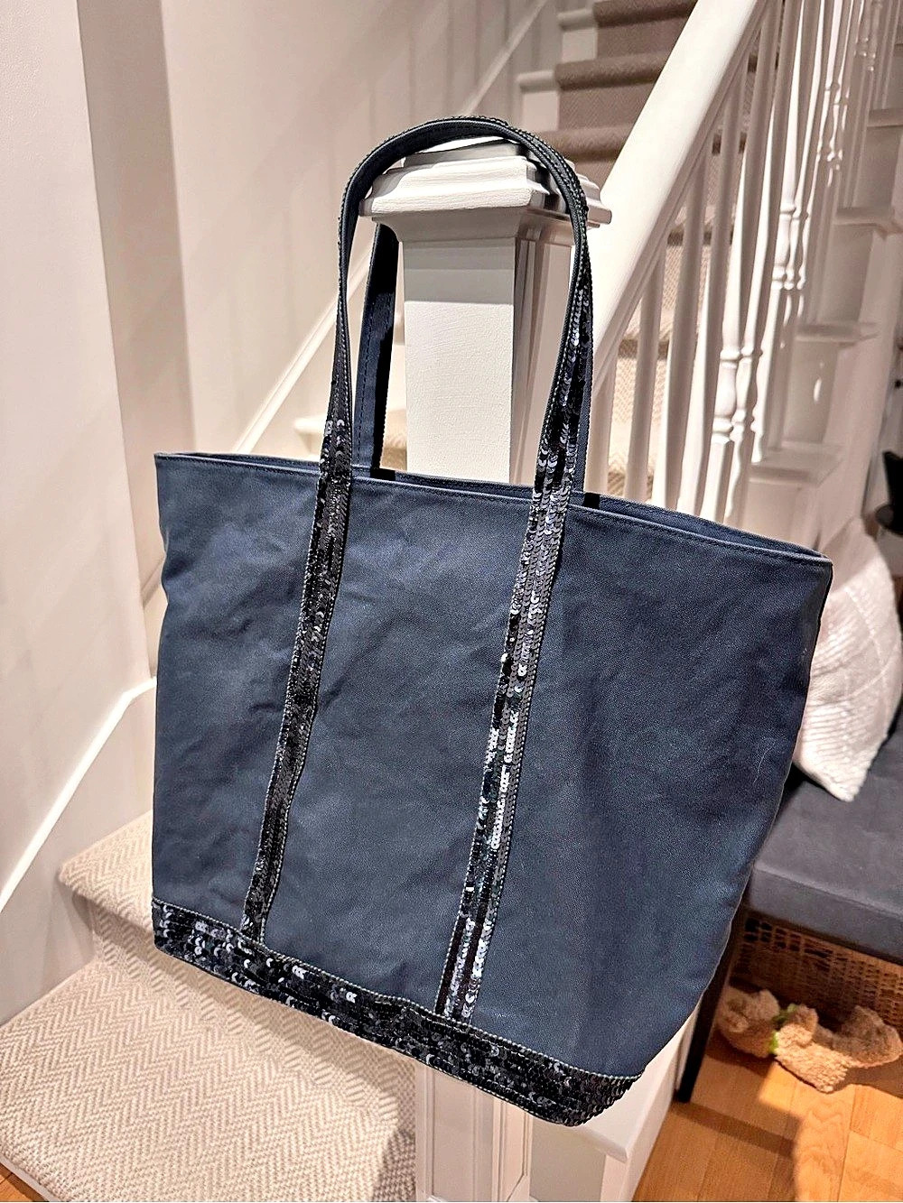 Vanessa Bruno Tote Bag Sequin Trim Blue